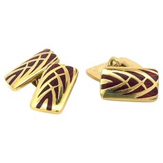 Step into the realm of refined elegance with our double-sided 18K Yellow Gold Cufflinks, each a miniature masterpiece adorned with a mesmerizing cathedral-like design. The lustrous yellow gold provides a luxurious backdrop for the red enamel, meticulously crafted to evoke the grandeur of a cathedral's architectural beauty. The deep red hue captures the essence of tranquility and sophistication, making these cufflinks a striking accessory for any discerning gentleman. Whether you're attending a f Luxury Classic Yellow Gold Cufflinks, Elegant Yellow Gold Hallmarked Cufflinks, Vintage Yellow Gold Cufflinks Gift, Luxury Vintage Yellow Gold Cufflinks, Luxury Vintage Collectible Cufflinks, Gold Cufflinks, Double Face, Deep Red, Red Gold