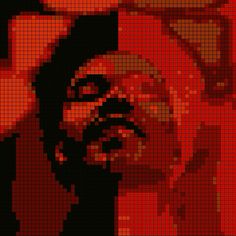 a pixellated image of a man's face in red and black