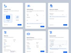 six screens showing the user's settings for their application, including an email form