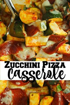 this zucchini pizza casserole is loaded with cheese, sauce and vegetables