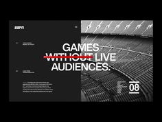 an ad for games without live audiencess, with black and white images on it