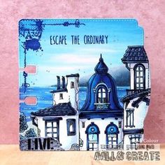 an image of a blue and white house with the words escape the ordinary on it