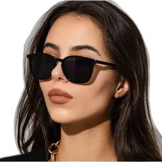 Black Anti-reflective Sunglasses For Beach, Modern Black Sunglasses For Spring, Black Anti-reflective Sunglasses, Spring Black Anti-reflective Sunglasses, Black Anti-reflective Sunglasses For Spring, Sleek Summer Beach Sunglasses, Casual Cat Eye Sunglasses For Party, Casual Glass Cat Eye Sunglasses For Party, Black Wayfarer Sunglasses For Spring