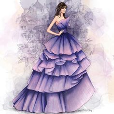 a drawing of a woman in a purple dress