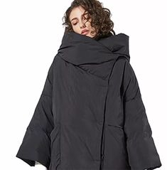 Women's Thick Wide Waist Hooded Overcoat - Long Solid Puffer Jacket With Detachable Hood, Oversized Hooded Puffer Jacket With Detachable Hood, Oversized Solid Hooded Jacket For Cold Weather, Trendy Solid Parka With Detachable Hood, Winter Parka With Drawstring Hood, Oversized Hooded Winter Outerwear, Oversized Hooded Windproof Outerwear, Oversized Windproof Hooded Outerwear, Oversized Windproof Winter Outerwear