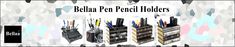 several pens and pencil holders are shown in this graphic style, along with the words bauh pen holder