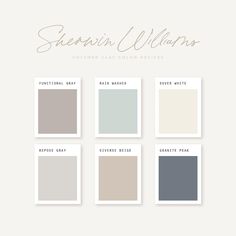 six different shades of gray and white with the words sienna williams written in gold on them