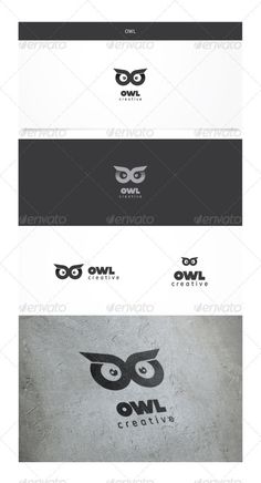 the owl logo is shown in three different colors and sizes, including black, white, gray