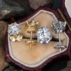 We sourced loose antique cut diamonds from the 1920's to 1940's and had them well-matched for size, color, clarity and cut. Each pair of diamonds is set in simple and beautiful 6 prong mountings that are brand new and crafted of platinum, 18k, or 14k gold. Select the diamond pair and setting style for additional details and to purchase. Select Your Pair 1 Carat Diamond Earrings, Antique Engagement Rings Sapphire, Beautiful Diamond Earrings, Estate Jewelry Rings, Snake Jewelry, Snake Earrings, Dream Engagement Rings, Anniversary Jewelry, Antique Engagement Rings