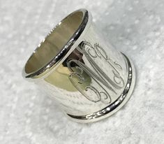 "Monogrammed Sterling Tube Ring Beautiful and elegant! This Sterling Silver tube ring is such a beauty...You will fall in Love!! Really looks nice with so many looks Available in sizes 6-12 Measures Approximately 3/4\" tall, and the back measures approximately, 1/2\" Sterling Silver Please comment with initials for engraving, in order to appear, in the Notes to Seller Section when purchasing Thanks so much!" Topaz Engagement Ring November, Vintage Engagement Ring Settings, Blue Diamond Engagement Ring, Filigree Ring Gold, Blue Topaz Engagement Ring, Silver Monogram, Monogram Ring, Sterling Silver Rings Bands, Diamond Engagement Ring Set