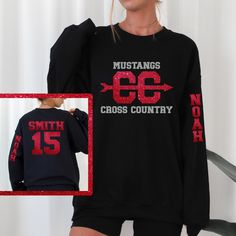 Customize this Cross-Country spirit wear design with your mascot's name & team colors, then on the sleeve is the player's first name, and then finally on the back is the last name and player number. This design is a great gift for XC coaches, long distance runners, proud cross country moms, dads, or yourself. Listing is for one garment. To order... 1. Select the style and size you would like, then the color for the garment. 2. Fill out the personalization section. 3. Then add to cart. To order more than one item of the same style, size, and color increase the quantity in your cart. 4. To make multiple orders repeat the steps. 5. Finally, cash out. Unisex sweatshirts and hoodies are a high-quality Bella Canvas brand. They are a retail fit. If you feel you are between sizes order up. The col Cross Country Shirts Designs, Letterman Jacket Ideas, Spirit Wear Designs, Cross Country Shirts, Cross Country Coaching, Cross Country Mom, Country Designs, Gray Hoodies, Country Hoodie