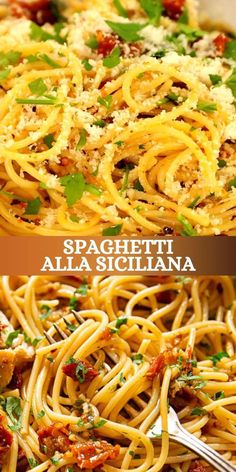 spaghetti alla siciliana with meat and parmesan cheese