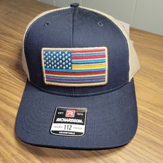 Nwt Ariat Original 112 Trucker Hat, Blue And Tan With American Flag, Adjustable Hat. Ariat Hats, Ariat Western Boots, Ariat Cowboy Boots, Mens Hats Baseball, Straw Cowboy Hat, Blue Orange White, Black Snapback, Mesh Hat, Adjustable Hat