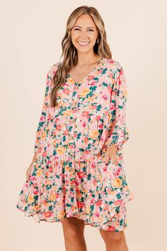 ​_ We thought you should know that you need this dress in your wardrobe! It features a pretty pink color and a beautiful floral pattern that is just what you need for the season! Perfect for a brunch date with the girls, this dress will make you stand out and feel confident! 100% Rayon