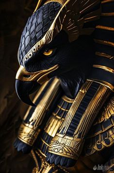 a statue of an eagle wearing gold and black