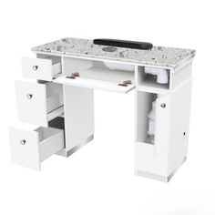 Elevate your nail salon or spa with our innovative NAPA Manicure Table, featuring a revolutionary built-in ventilation system. Wave goodbye to unpleasant odors and welcome fresh, clean air into your workspace. With a powerful 250 CFM and the ability to eliminate smells in a 200 ft2 area, this is a must-have for any salon. Your clients will enjoy a pristine and inviting atmosphere while you work in luxurious comfort with our advanced ventilation system. Transform your salon experience and witness Modern Nail Salon, Salon Aesthetic, Drawer Sliders, Nail Salon And Spa, Nail Table, Spa Chair, Chair Parts, Manicure Table, Granite Tops