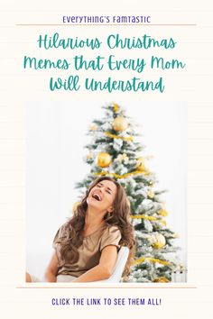 a woman sitting in front of a christmas tree with her mouth open and the caption reads