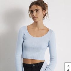 New Without Tags. Size Medium Blue Tops For Everyday Fall Wear, Everyday Blue Cropped Top, Fitted Blue Crop Top For Winter, Casual Blue Crop Top For Fall, Blue Long Sleeve Top, Blue Long Sleeve Tops, Heart Women, Heart Top, Blue Long Sleeve