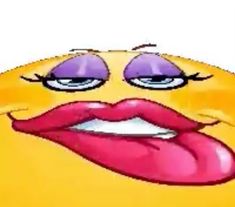 an emoticive smiley face with purple eyes and pink lipstick on it's lips