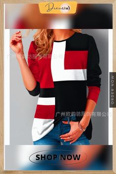 Geometric Colorblock Long Sleeve T-shirt Goth Short Sleeve Casual Loose T Shirt Women Tops Goth Shorts, Color Pick, T Shirt Women, Women Tops, Shirt Women, Long Sleeve T Shirt, Color Blocking, Long Sleeve Tshirt, Womens Shirts