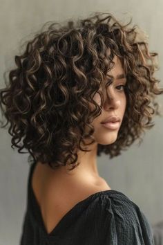 #CurlyHair #CurlyHairstyles #CurlyHairSalonNyc #CurlyHairSalonEdisonNj #CurlyHairProducts #CurlyHairSalonNearMe Reverse Bob Curly Hair, Curly Bob With Curtain Bangs, Curly Lob With Bangs, Curly Long Bob Hairstyles, Long Bob Curly Hair, Curly Hair Long Bob, Short Bob Curly Hair, Curly Hairstyles Bob, Pelo Bob Ondulado