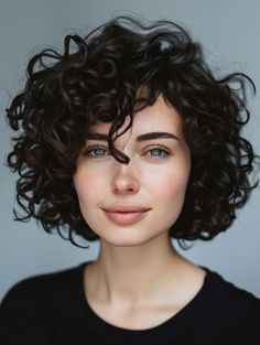 Curly Bob With Fringe Fine Hair, Short Curly Bob With Fringe, Edgy Curly Haircut, Short Curly Hair Styles Easy, Wavy Curly Bob, Bob Perm, Curly Inverted Bob