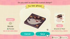 an animal crossing game with the caption do you want to save this custom design?