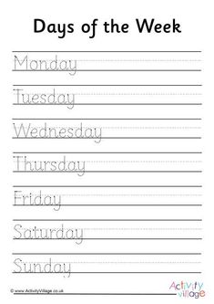 the days of the week worksheet for kids to practice their handwriting and writing skills