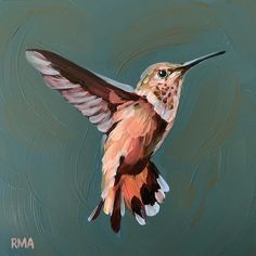 a painting of a hummingbird flying in the air