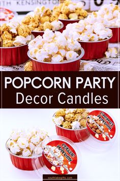 popcorn party decor candles with text overlay