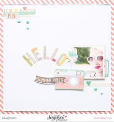 a scrapbook page with the words hello summer vibes written in white and pink