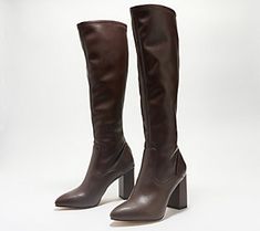 Make a bold and chic style statement in these essential tall boots. From Franco Sarto. Wide Calf Knee-high Platform Boots For Fall, Fall Wide Calf Knee-high Platform Boots, Trendy Knee-high Boots With High Ankle For Fall, Trendy High Ankle Knee-high Boots For Fall, Trendy Wide Calf Knee-high Boots With High Ankle, Trendy Tall Leather Heeled Boots, Tall Boots With Stacked Heel For Fall, Tall Boots With Stacked Heel For Winter, Fall Tall Boots With Stacked Heel