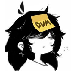 a drawing of a man with a sticky note on his head that says dud