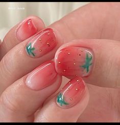 Shirt Nails, Coral Nails With Design, Short Pink Nails, Neon Green Nails, Sunflower Nails, Peach Nails, Turquoise Nails, Nail Drawing, Anime Nails