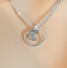 public day collar Submissive Original O Ring of O eternity circle stainless steel chain and celestial crescent moon necklace boho minimal Crescent Moon Necklace, Necklace Boho, Moon Necklace