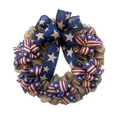 a patriotic wreath with red, white and blue stars