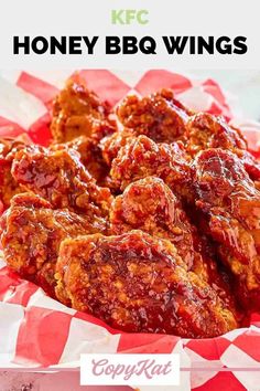 honey bbq wings in a basket with text overlay