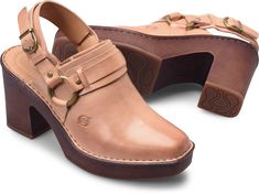 Leather Clogs With Wooden Heel And Square Toe, Leather Mules With Heel Loop And Square Toe, Formal Clogs With Leather Sole, Elegant Spring Clogs With Buckle Closure, Leather Clogs With Block Heel, Leather Slingback Mules With Heel Loop, Elegant Leather Clogs With Heel Strap, Leather Slingback Clogs With Heel Loop, Leather Mules With Heel Strap And Square Toe