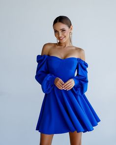 Fabric: Crepe Cotton 75%, Polyester 20%, Elastane 5% Backless Puff sleeves Bustier bodice Mini Length Sleeve length: 70cm/ 27.5in Skirt length: 46cm/ 18,1in Colors: Blue, Red, White Puff Sleeve Mini Dress, Puff Sleeve Dresses, Mini Dress With Sleeves, Black Friday Sale, Skirt Length, Blue Dresses, Best Sellers, Puff Sleeve, Bodice