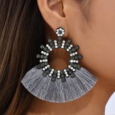 AYAYOO Fashion Bohemia Long Tassel Earrings Ethnic Big Drop Earrings for Women Statement Dangle Earring Girls Fashion Jewelry - Charlie Dolly Rhinestone Fringe, Oversized Earrings, Statement Hoop Earrings, Long Tassel Earrings, Celtic Knots, Tassel Drop Earrings, Statement Drop Earrings, Rhinestone Decor, Valentines Jewelry