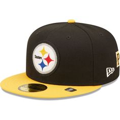 Elevate your style as well as your undeniable Pittsburgh Steelers spirit with this New Era Letterman 59FIFTY fitted hat. Along with a flat bill, this striking cap offers a high crown and structured construction for a fashion-forward, street-ready look. Additionally, the vibrant Pittsburgh Steelers graphics on the front and commemorative Super Bowl XLIII side patch showcase your timeless devotion to the squad. High Crown Fitted Wipe clean with a damp cloth Embroidered graphics with raised details Black Retro Fitted Hat With Flat Brim, Black Retro Hat For Sports Events, Steelers Super Bowl, Fitted Hat, Pittsburgh Steelers, Fitted Hats, Super Bowl, Pittsburgh, New Era