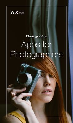 a woman holding a camera up to her face with the words, photography apps for photographers