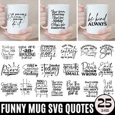 four different mugs with the words you can't have enough to drink from them