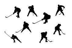 the silhouettes of hockey players are shown in different positions, including their arms and legs