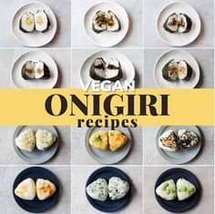 the cover of vegan ongiri recipes, with different types of sushi