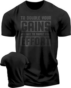 053. DOUBLE YOUR GAINS Workout T-Shirt - Gymish - - #Gym Shirts# - - #Workout T-Shirts# Black Sports T-shirt With Text Print, Pre-shrunk Crew Neck Workout T-shirt, Pre-shrunk Crew Neck T-shirt For Workout, Black Letter Print T-shirt For Gym, Black Graphic Tee For Gym Activewear, Black Graphic Tee For Gym, Black Athletic Fit T-shirt For Workout, Black Graphic Tee For Sports, Black Short Sleeve Activewear With Letter Print