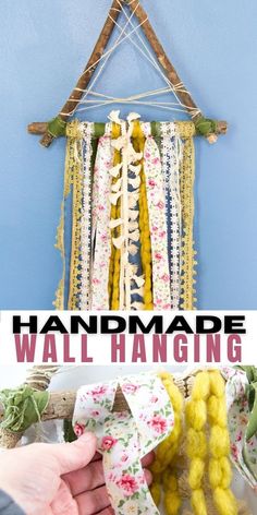 a handmade wall hanging made out of yarn and fabric with the text, how to make