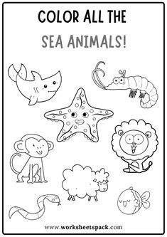 an animal coloring page with the words color all the sea animals