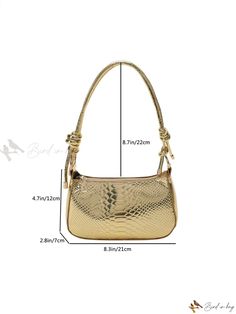 Bird in Bag - Chic Crocodile Pattern Hobo Bag with Metallic Gloss Finish Gold Crocodile Pattern Shoulder Bag, Chic Gold Bag With Crocodile Pattern, Chic Gold Shoulder Bag With Crocodile Pattern, Trendy Crocodile Pattern Shoulder Bag, Chic Party Bag With Crocodile Pattern, Retro Bags, Silver Zipper, Square Bag, Emboss