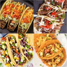 different types of tacos are shown here